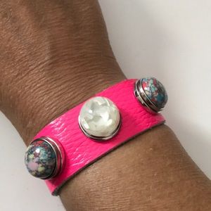 Hot pink leather 3 snap bracelet with snaps